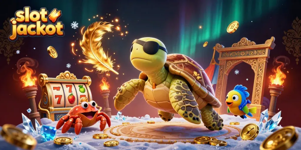 Experience the thrill of slot jackpot gaming in a vibrant underwater treasure scene featuring a pirate turtle and exotic sea creatures.